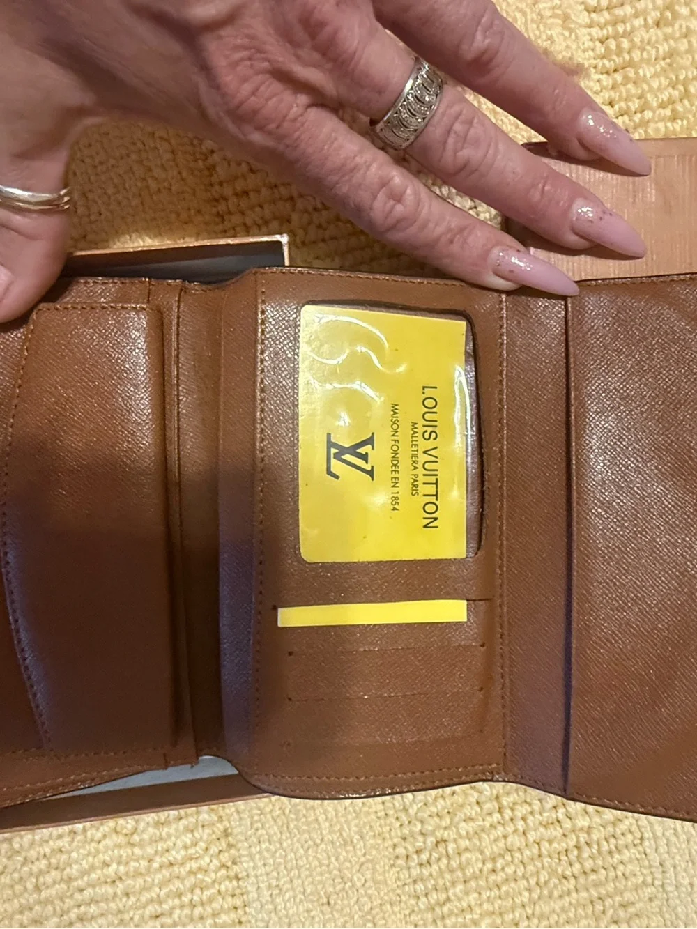 Brown / beige Monogram Flap Wallet with Gold Snap
